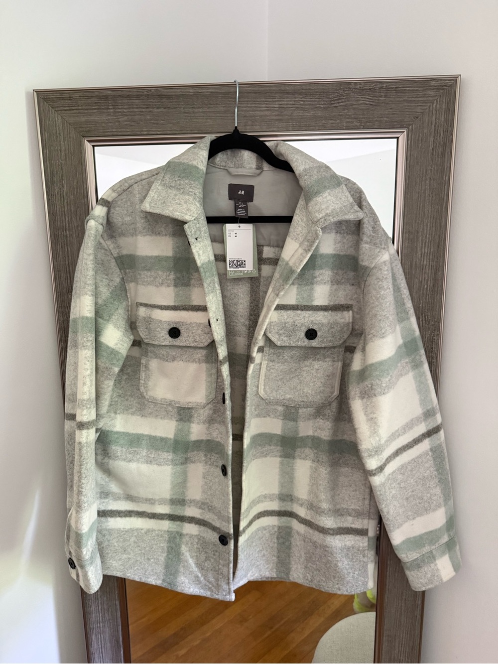 H&M Green & Gray Plaid Shacket NEW medium